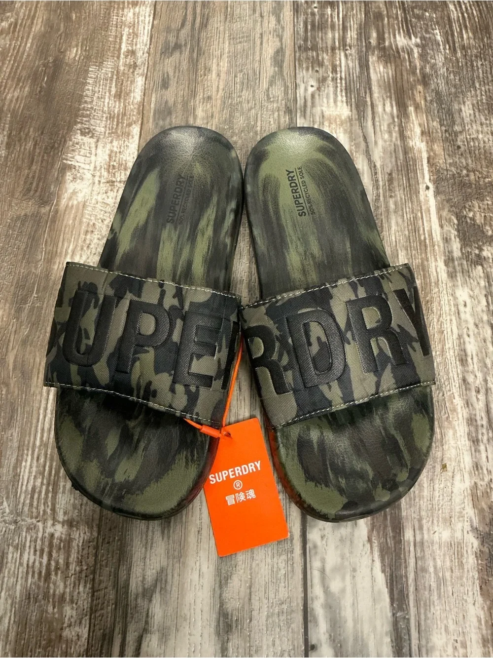 Superdry Olive Green Camo Slide Sandals Size 9-10